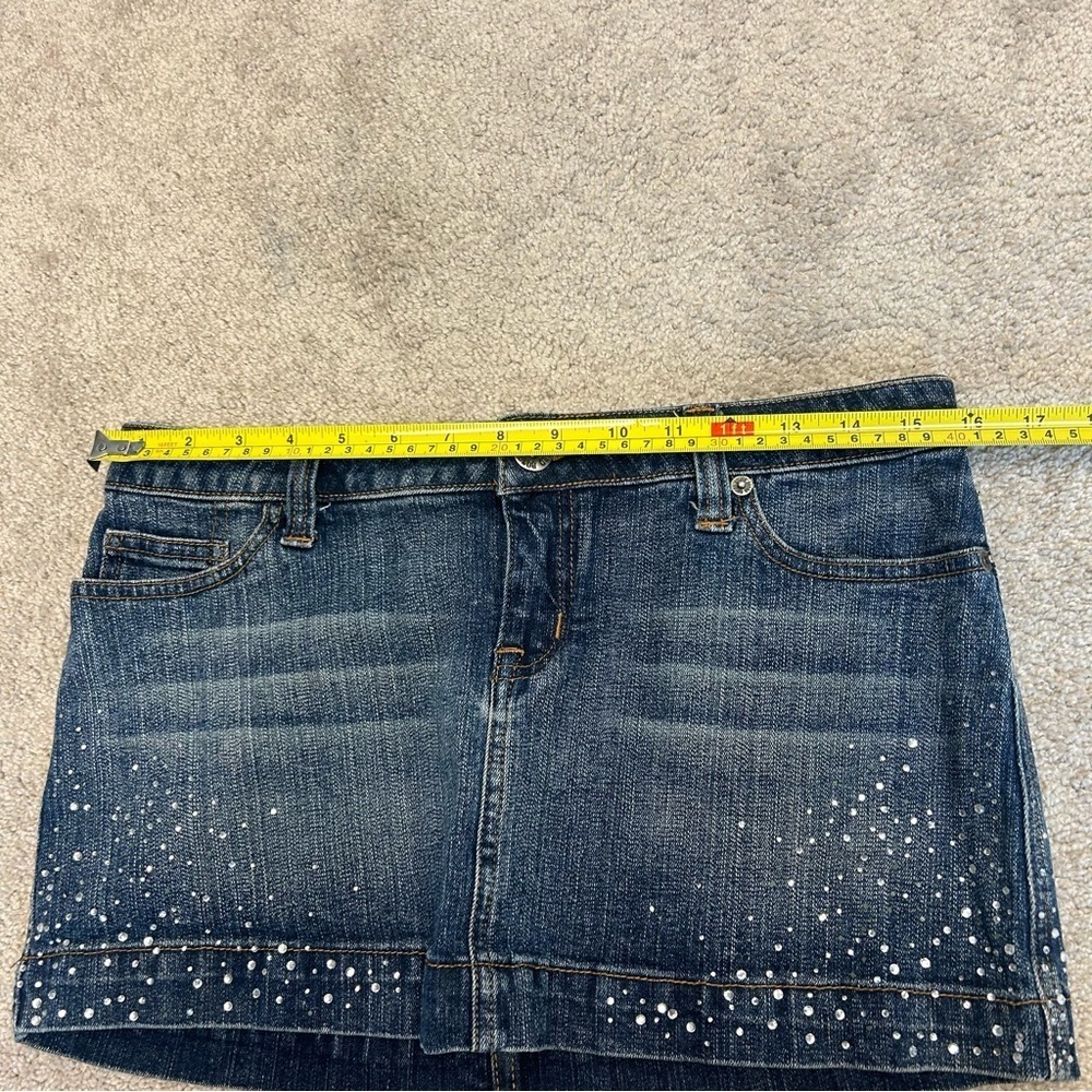 Bongo blue Wash crystal rhinestone embellished bedazzled mini denim Jean skirt - Picture 5 of 7